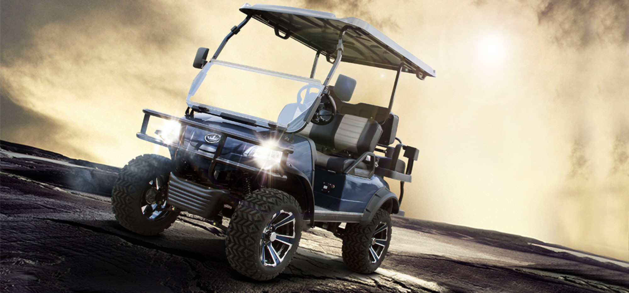 Small golf cart on a beige bacground